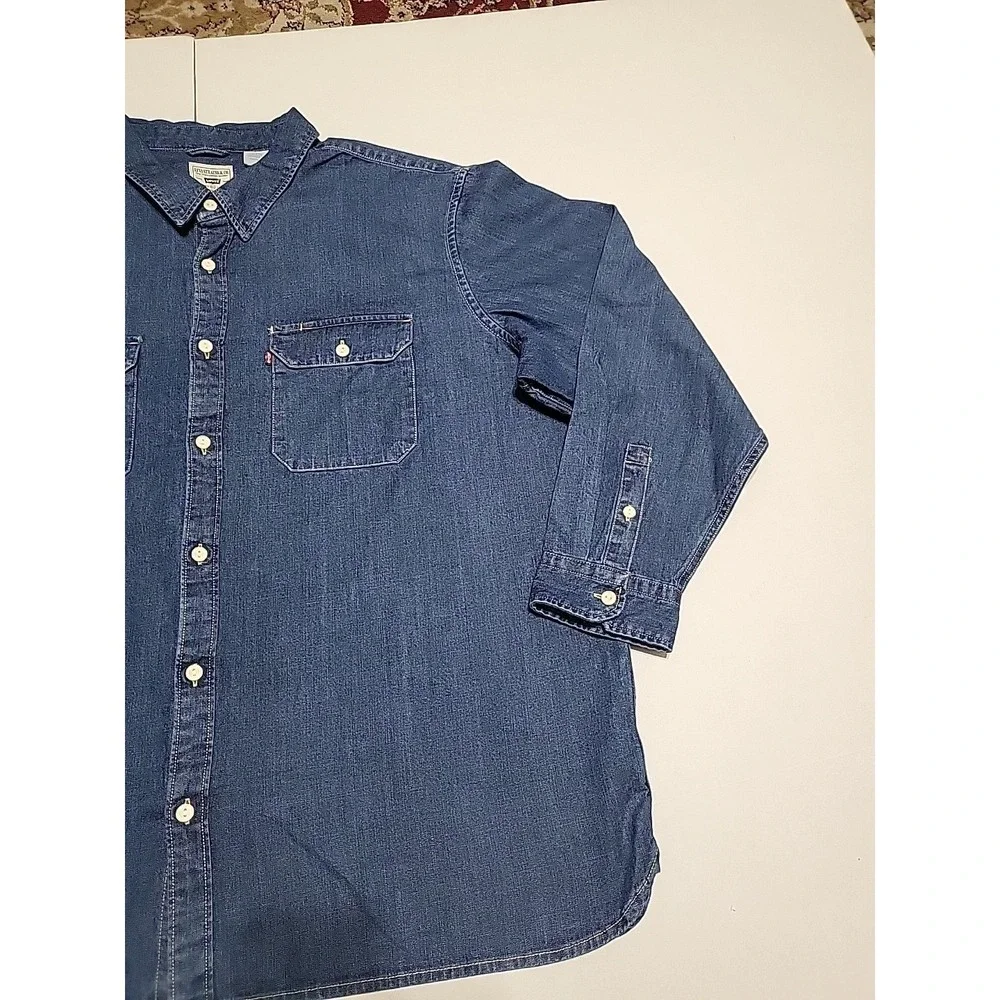 Levi's Strauss Relaxed Fit Denim Shirt Mens XXL Button Up Long Sleeve Blue